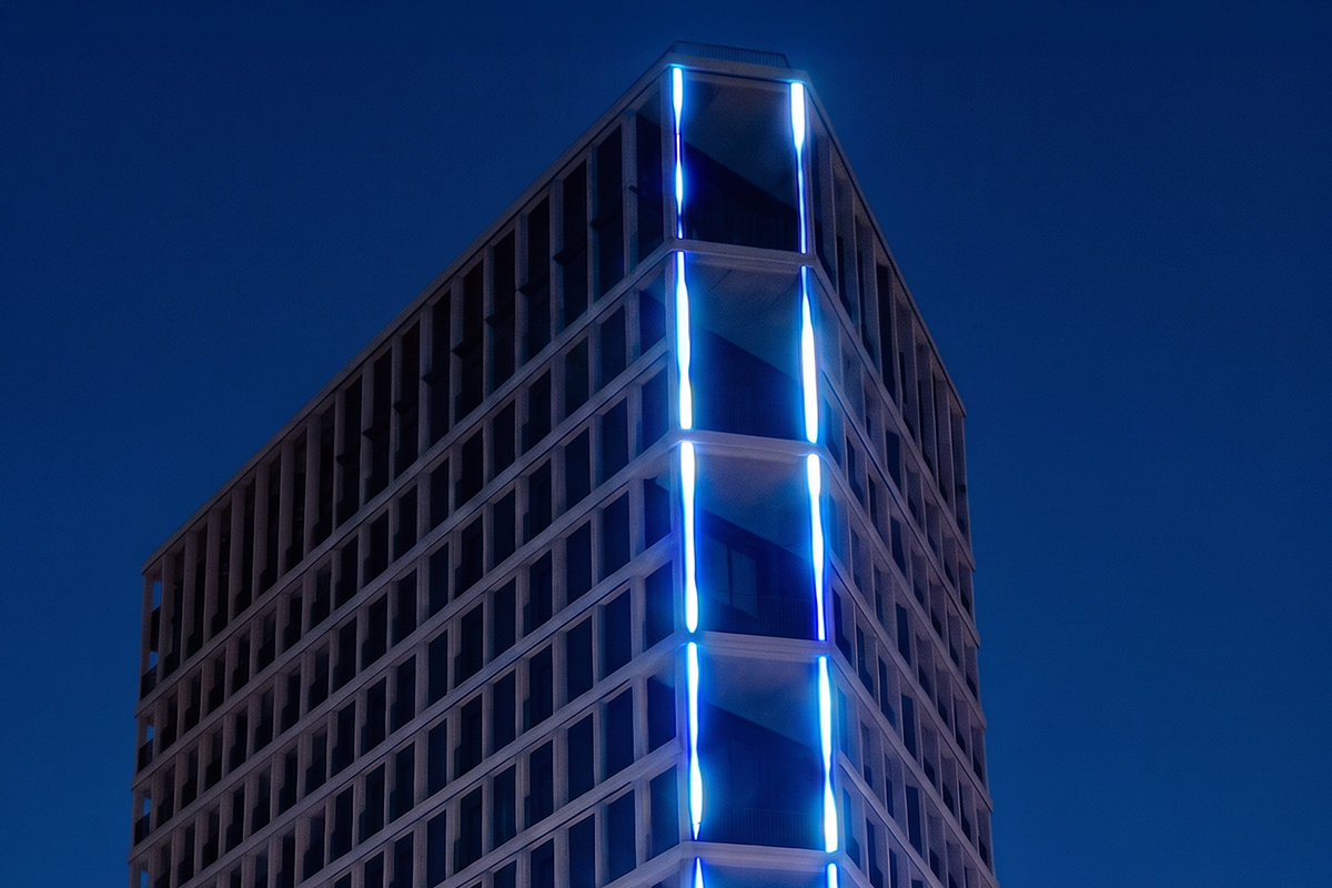 Iluminación del edificio B1B2 en Paris 13